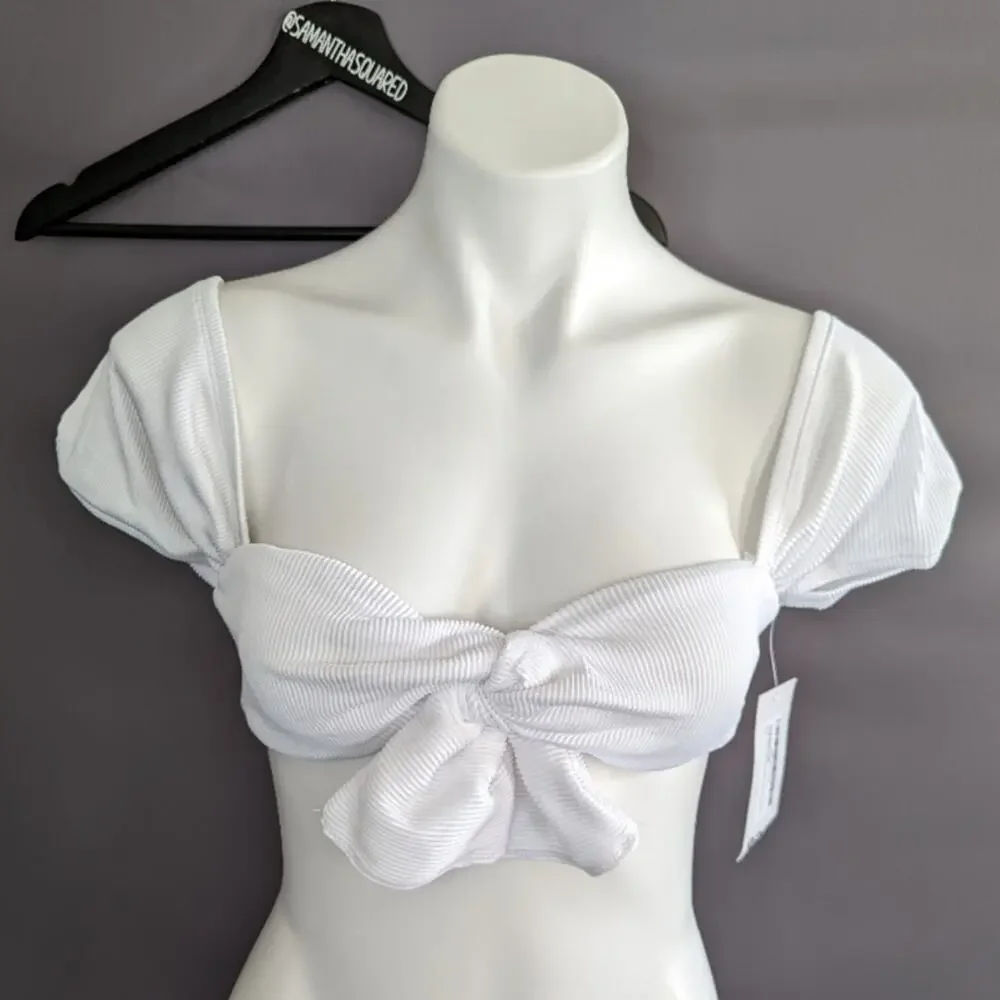 Boohoo Twist Front Rib White Bikini Crop Top sz 8 New